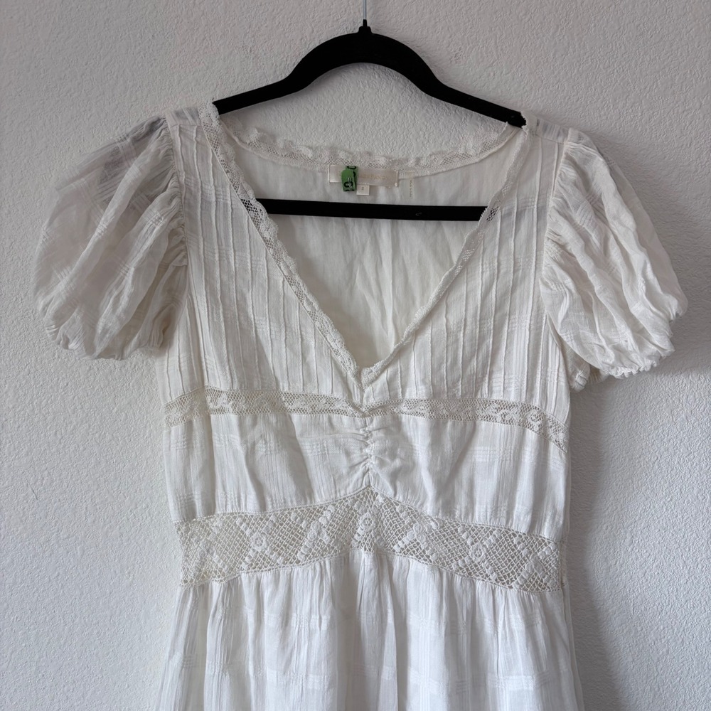 LoveShackFancy White Cotton Lace Maxi Dress Short Puff Sleeve V-Neck Size 2 - Picture 2 of 9